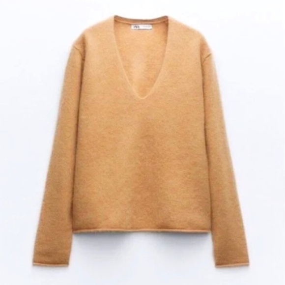 ZARA Cashmere V Neck Boxy Sweater in Camel - M/L - Picture 1 of 15
